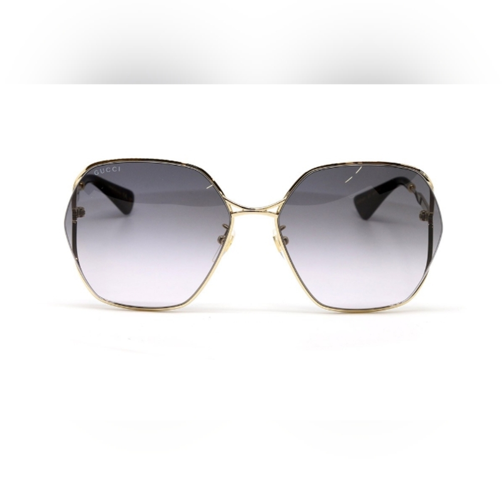NEW GUCCI WOMEN'S SUNGLASSES GG0818SA 001 GUCCI GOLD FRAME EYEWEAR - Picture 2 of 10